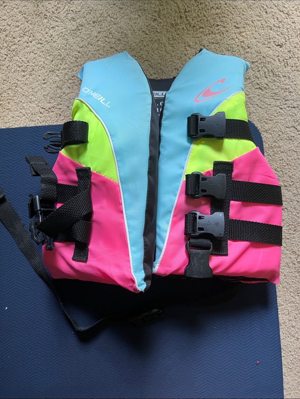 O'Neill Kids Life Jacket in Pink, Light Blue & Neon Green - Youth Buoyancy Vest